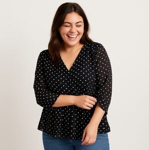 Torrid Shirt Polka Dot Dress Women Size Medium Black Chiffon Glam Work Twee